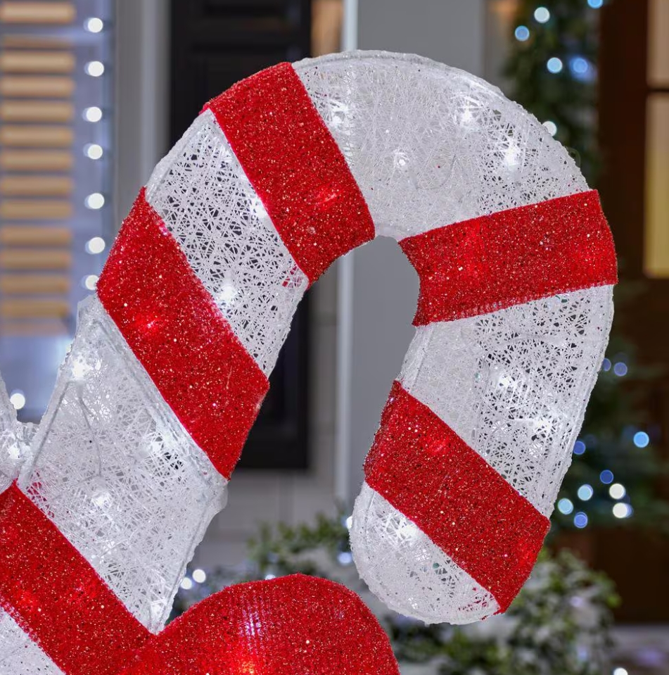 Christmas Clearance 💥5 ft. Icicle Shimmer Twinkling LED Candy Canes with Red Bow Holiday Yard Decoration