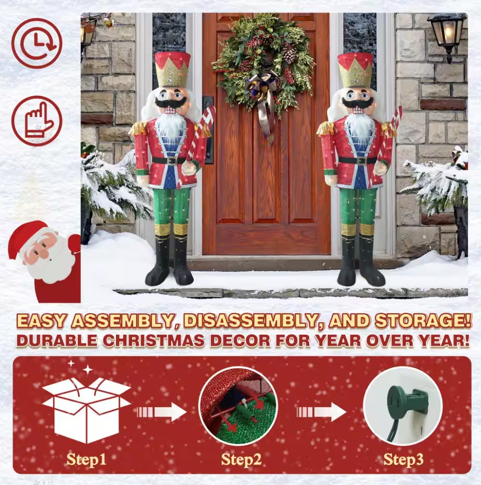 Christmas Clearance 💥5 ft. 3D Nutcracker Outdoor Christmas Holiday Yard Decoration Warm White Light