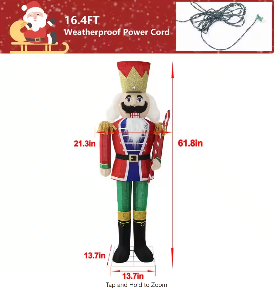 Christmas Clearance 💥5 ft. 3D Nutcracker Outdoor Christmas Holiday Yard Decoration Warm White Light