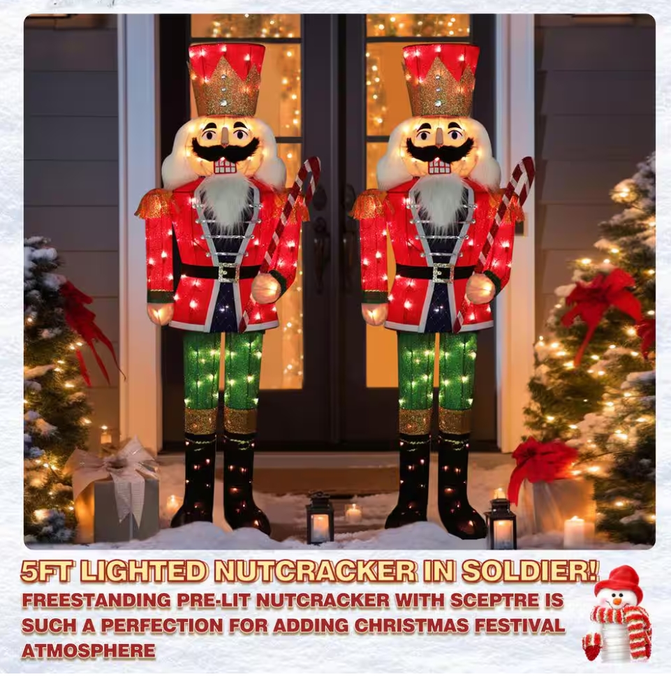 Christmas Clearance 💥5 ft. 3D Nutcracker Outdoor Christmas Holiday Yard Decoration Warm White Light