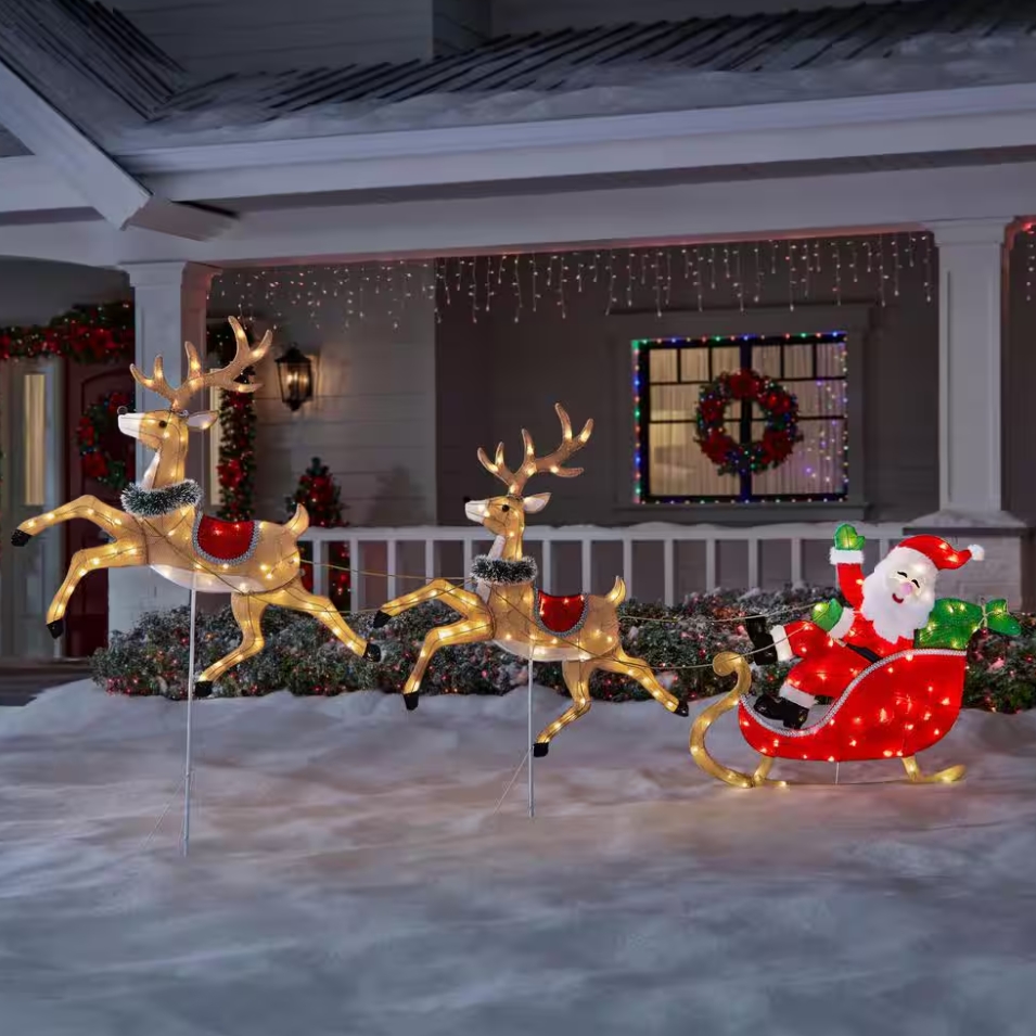 Christmas Clearance 💥6 ft. Yuletide Lane LED Santa Sleigh with Reindeer Holiday Yard Decoration