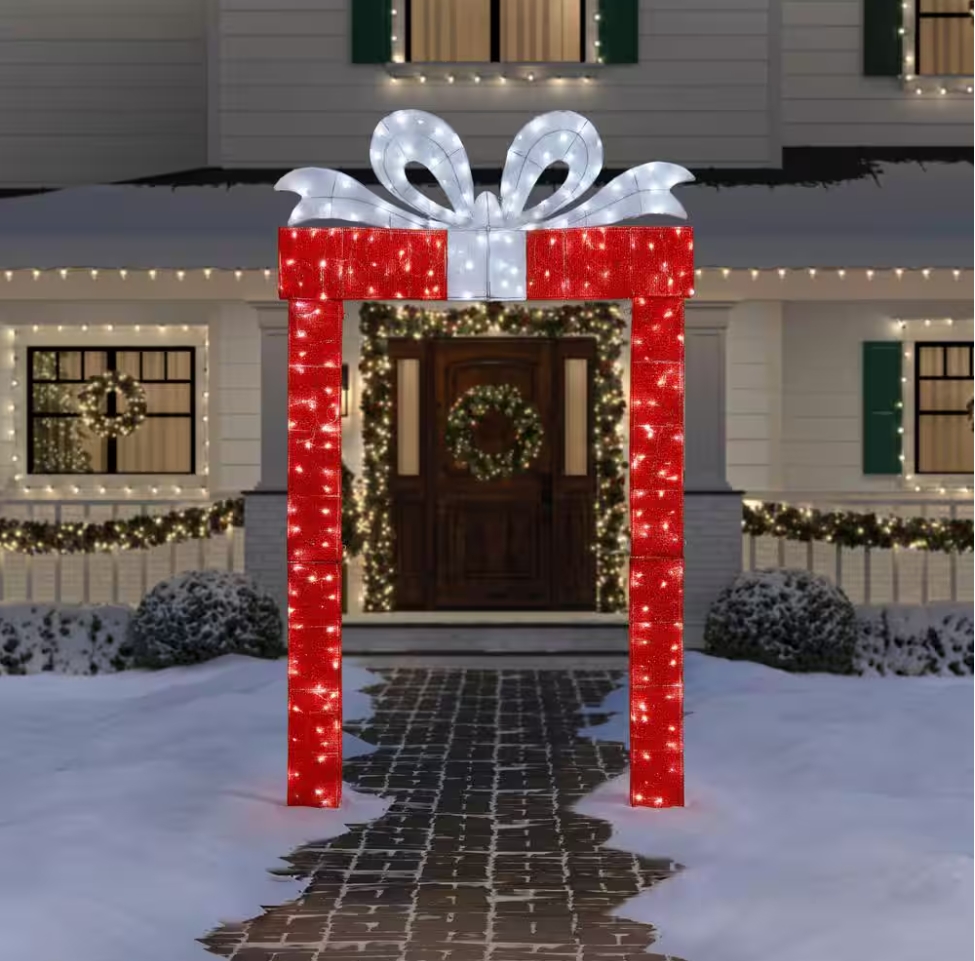 Christmas Clearance 💥8.5 ft. Icicle Shimmer Giant-Sized LED Present Archway Holiday Yard Decoration