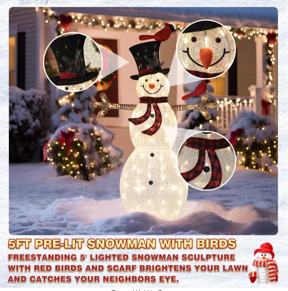 Christmas Clearance 💥5 ft. Snowman Outdoor Christmas Holiday Yard Decoration Warm White LED