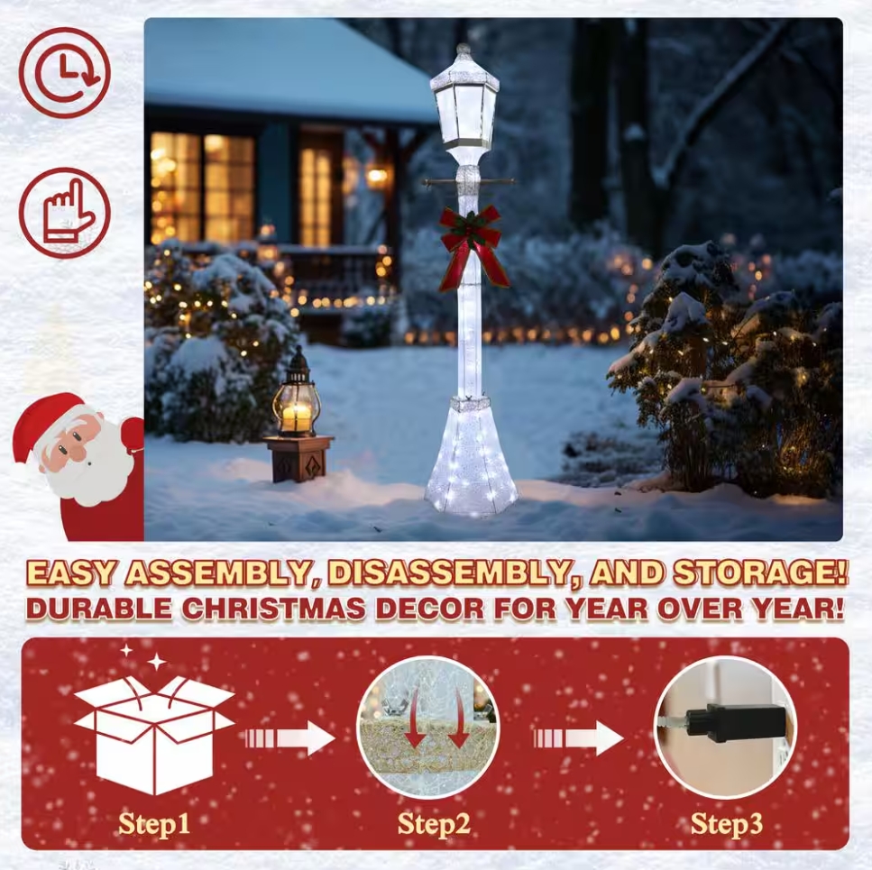 Christmas Clearance 💥6 ft. 3D Post Light Outdoor Christmas Holiday Yard Decoration Cool White LED