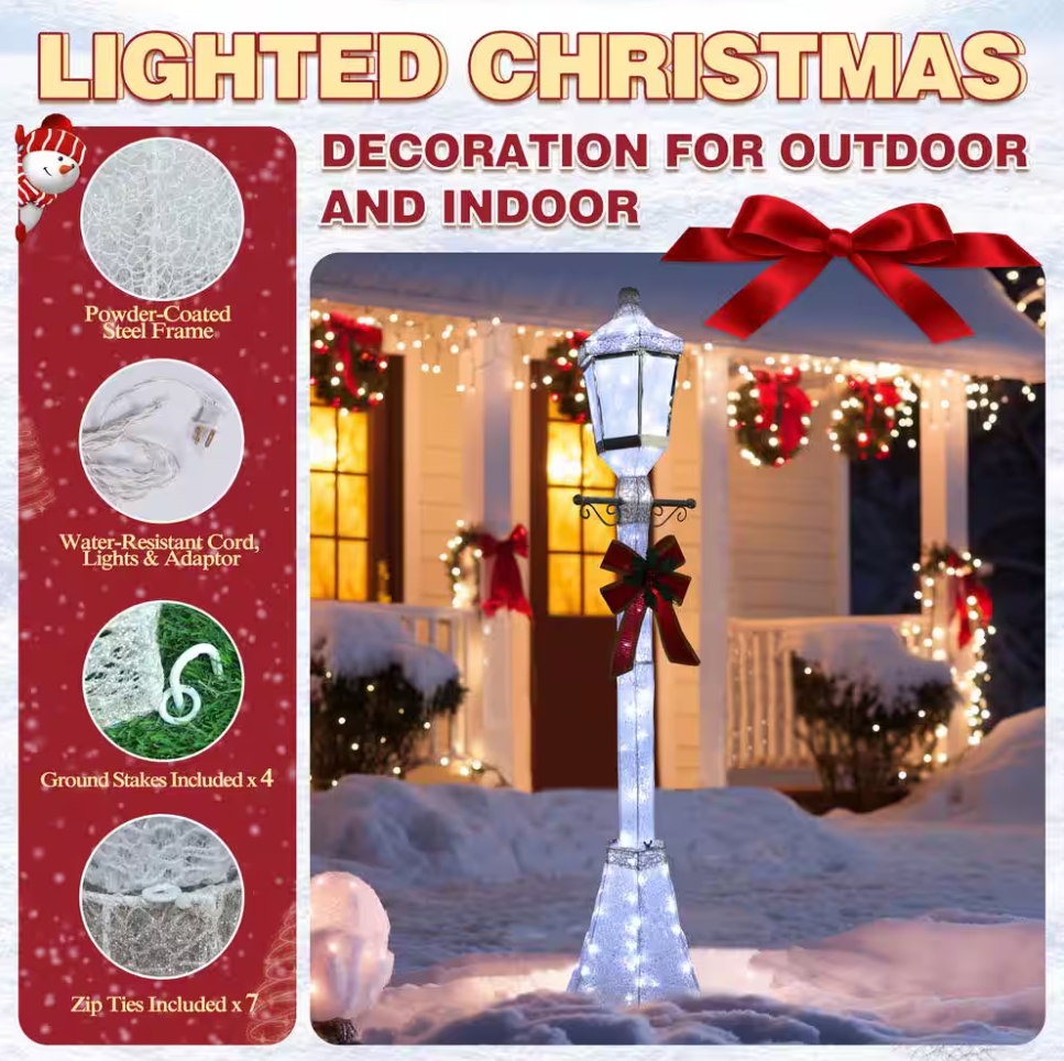 Christmas Clearance 💥6 ft. 3D Post Light Outdoor Christmas Holiday Yard Decoration Cool White LED