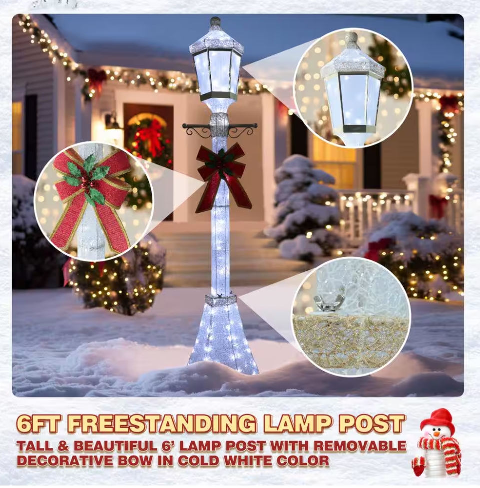 Christmas Clearance 💥6 ft. 3D Post Light Outdoor Christmas Holiday Yard Decoration Cool White LED