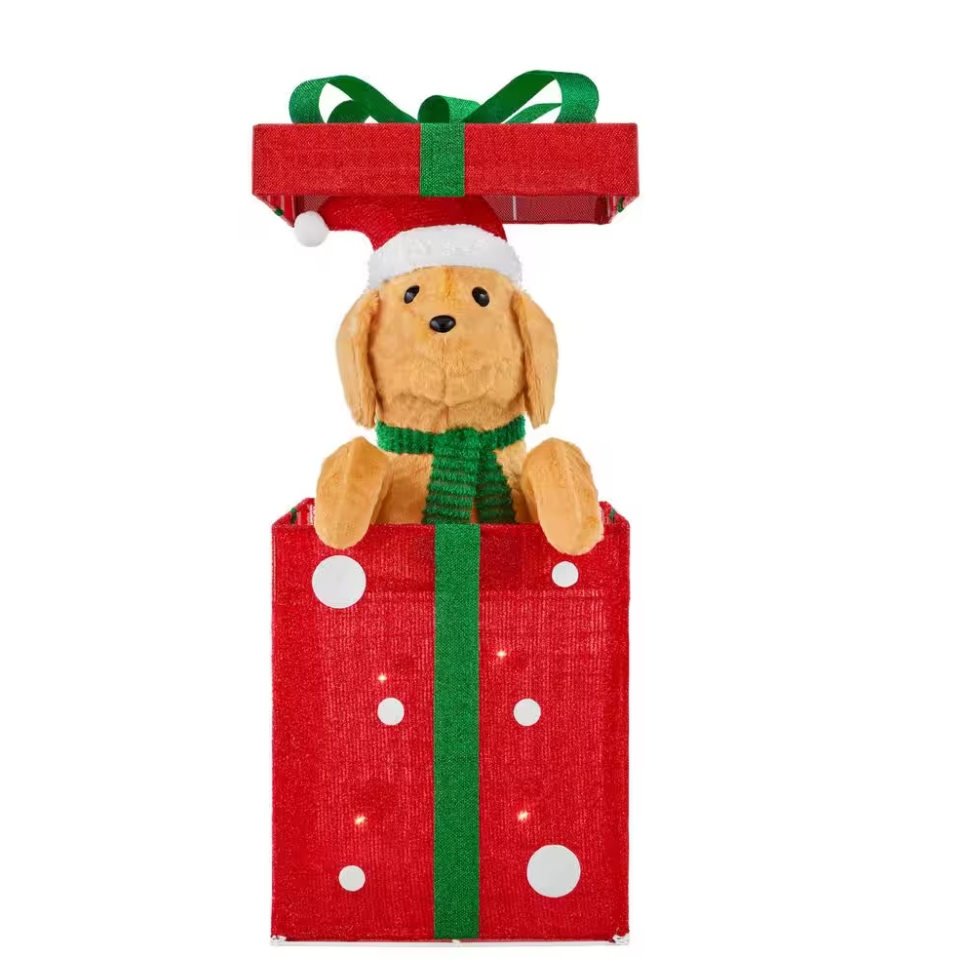 Christmas Clearance 💥3.5 ft. Yuletide Lane LED Golden Retriever in Gift Box Holiday Yard Decoration