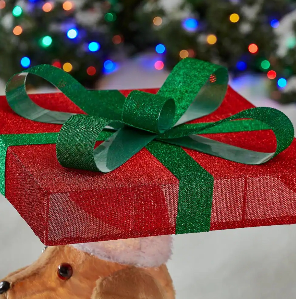 Christmas Clearance 💥3.5 ft. Yuletide Lane LED Golden Retriever in Gift Box Holiday Yard Decoration