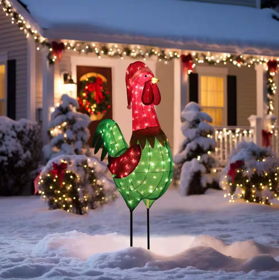 Christmas Clearance 💥6 ft. 3D Rooster Outdoor Christmas Holiday Yard Decoration Warm White Light
