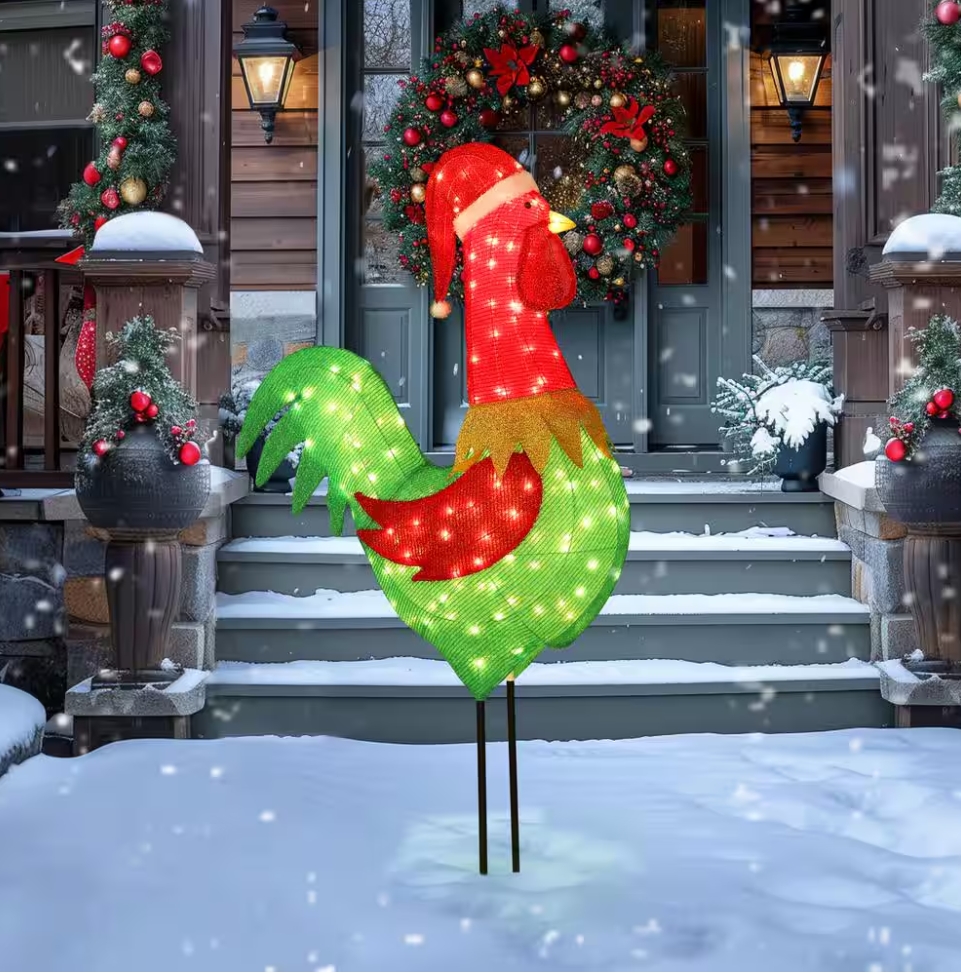 Christmas Clearance 💥6 ft. 3D Rooster Outdoor Christmas Holiday Yard Decoration Warm White Light