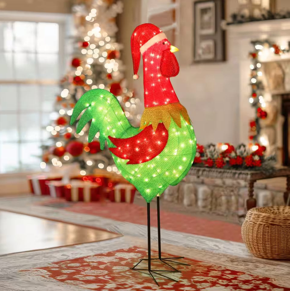 Christmas Clearance 💥6 ft. 3D Rooster Outdoor Christmas Holiday Yard Decoration Warm White Light