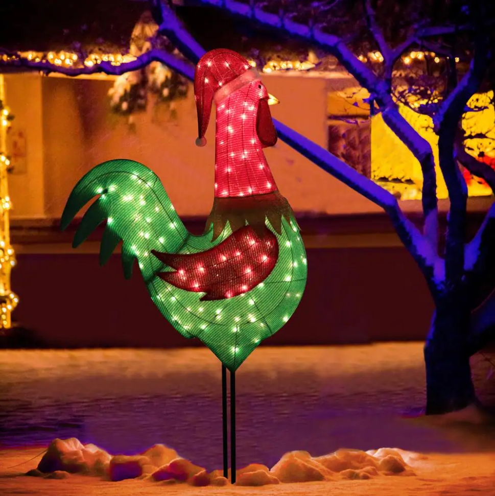 Christmas Clearance 💥6 ft. 3D Rooster Outdoor Christmas Holiday Yard Decoration Warm White Light