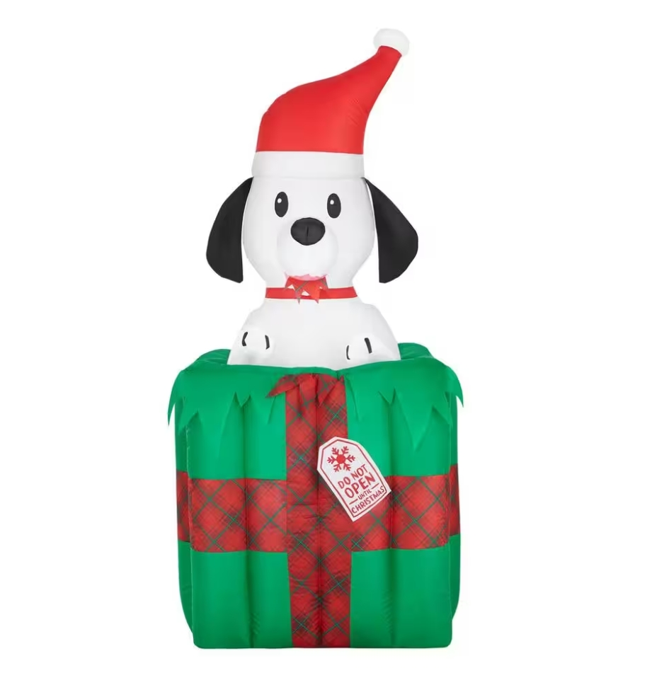 Christmas Clearance 💥5 ft. Animated LED Dog in Gift Box Inflatable