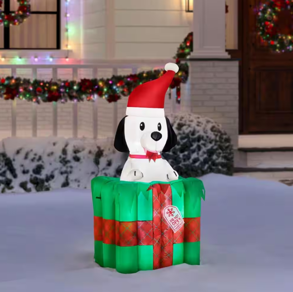 Christmas Clearance 💥5 ft. Animated LED Dog in Gift Box Inflatable
