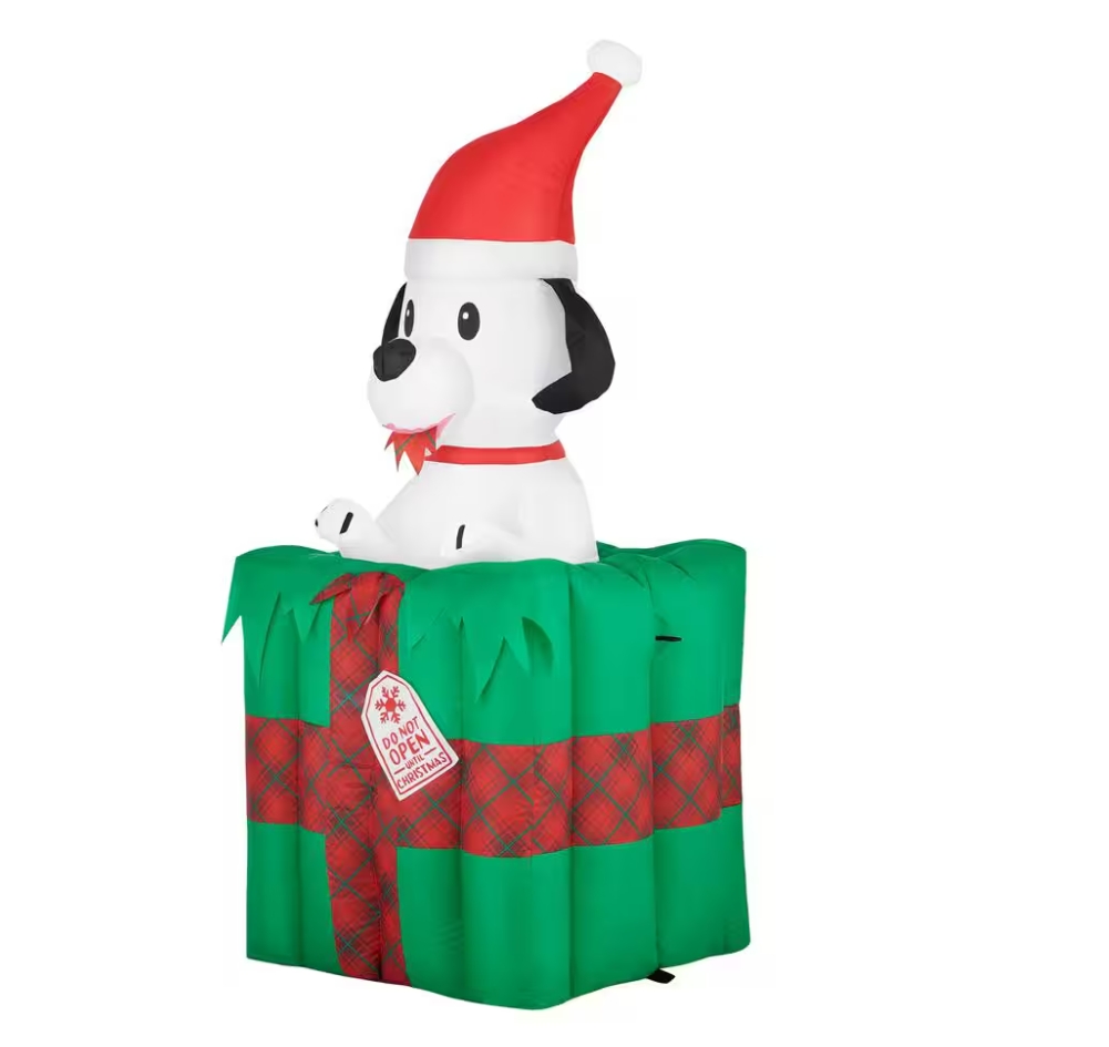 Christmas Clearance 💥5 ft. Animated LED Dog in Gift Box Inflatable
