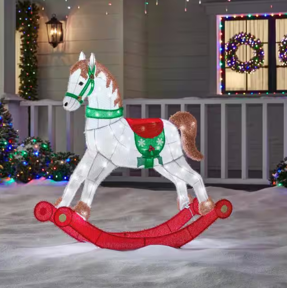 Christmas Clearance 💥4 ft. LED Tinsel Rocking Horse Holiday Yard Decoration