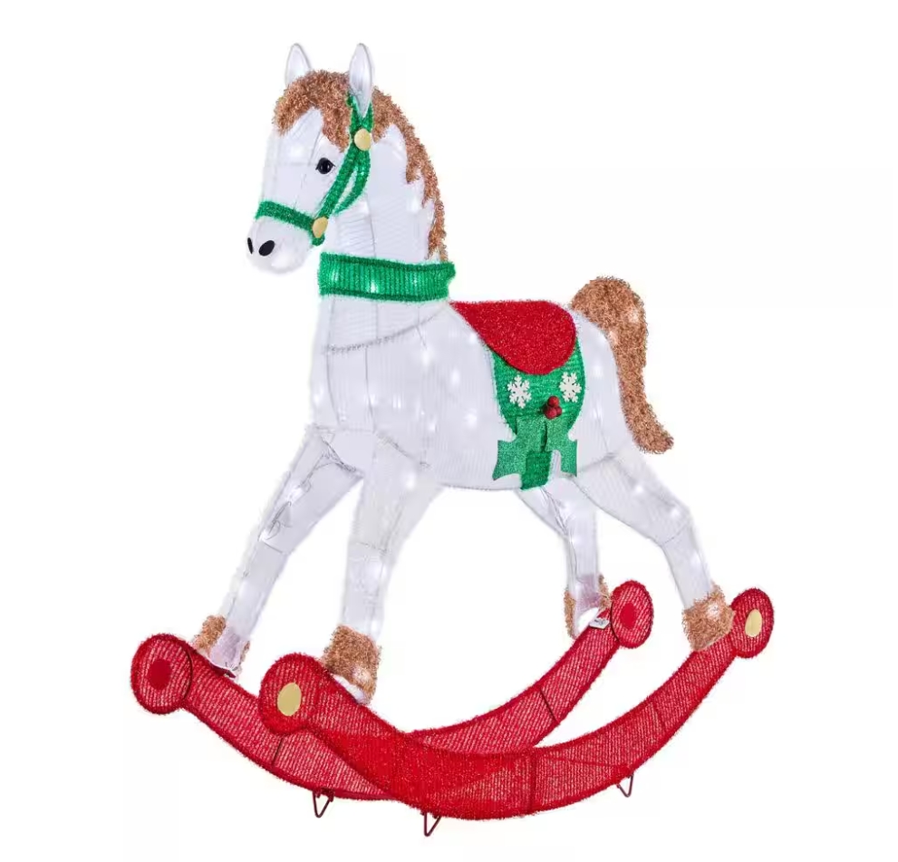 Christmas Clearance 💥4 ft. LED Tinsel Rocking Horse Holiday Yard Decoration