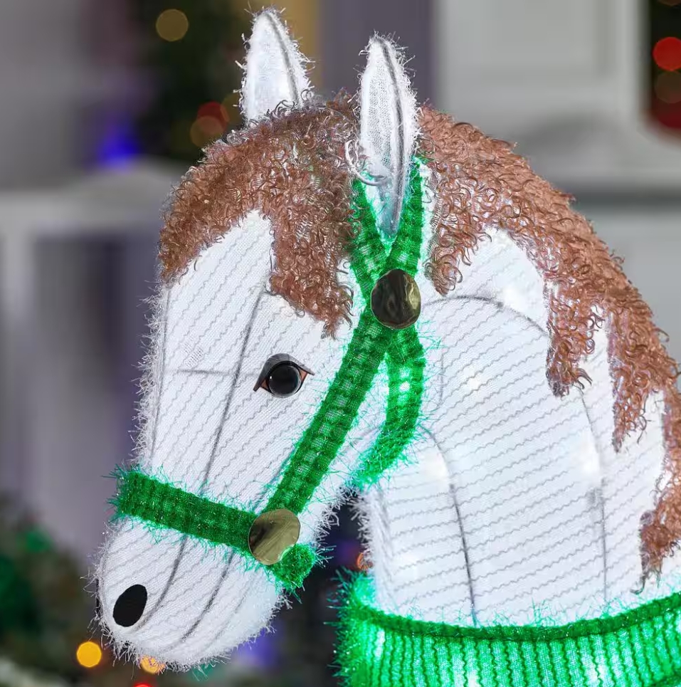 Christmas Clearance 💥4 ft. LED Tinsel Rocking Horse Holiday Yard Decoration