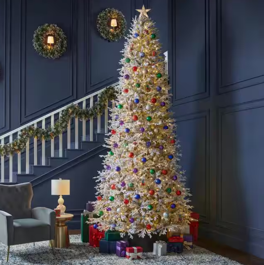 Christmas Clearance 💥12 ft. Pre-Lit LED Kenwood Fraser Fir Flocked Artificial Christmas Tree