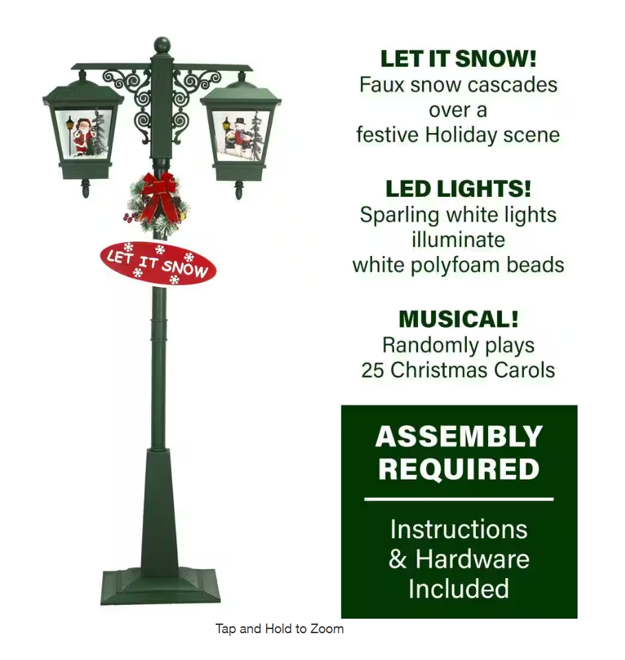 Christmas Clearance 💥74 in. Christmas Double Street Lamp with Santa, Snowman and Music