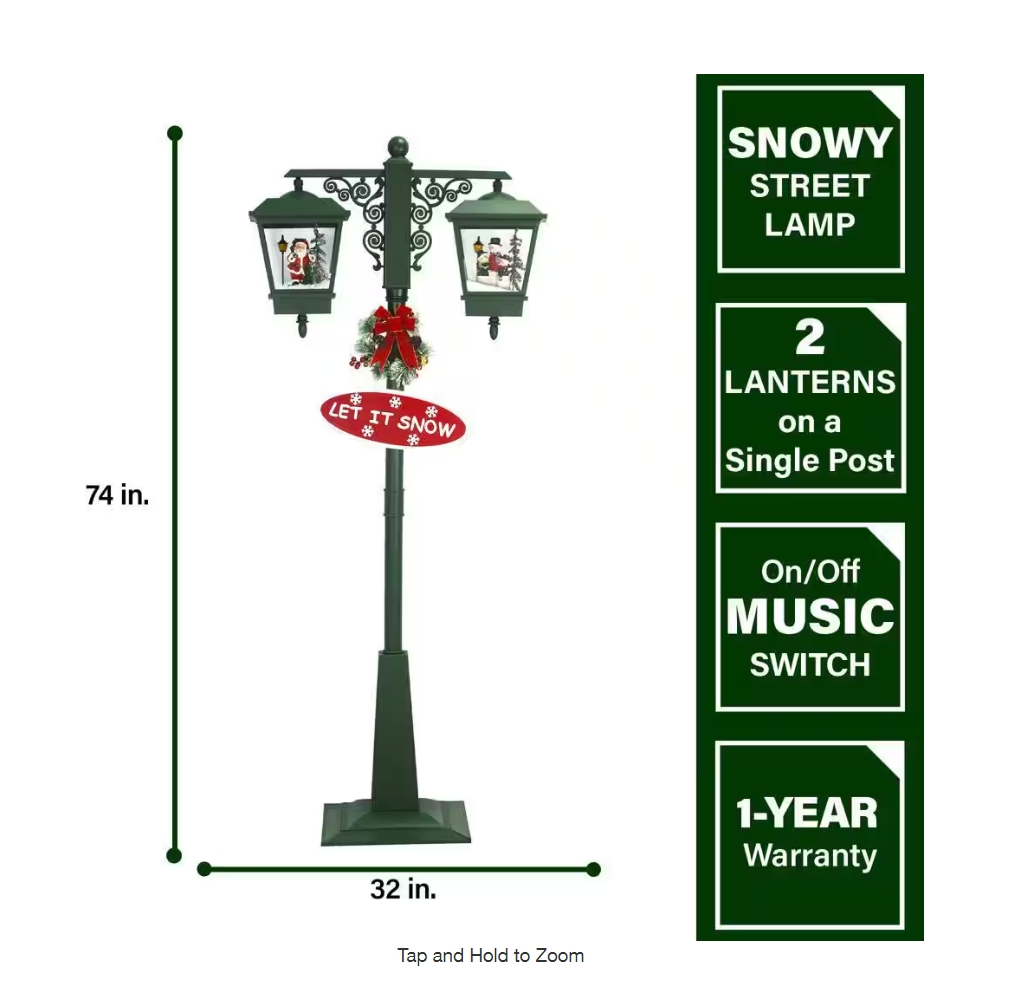 Christmas Clearance 💥74 in. Christmas Double Street Lamp with Santa, Snowman and Music