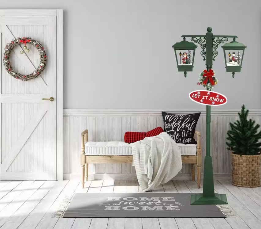 Christmas Clearance 💥74 in. Christmas Double Street Lamp with Santa, Snowman and Music