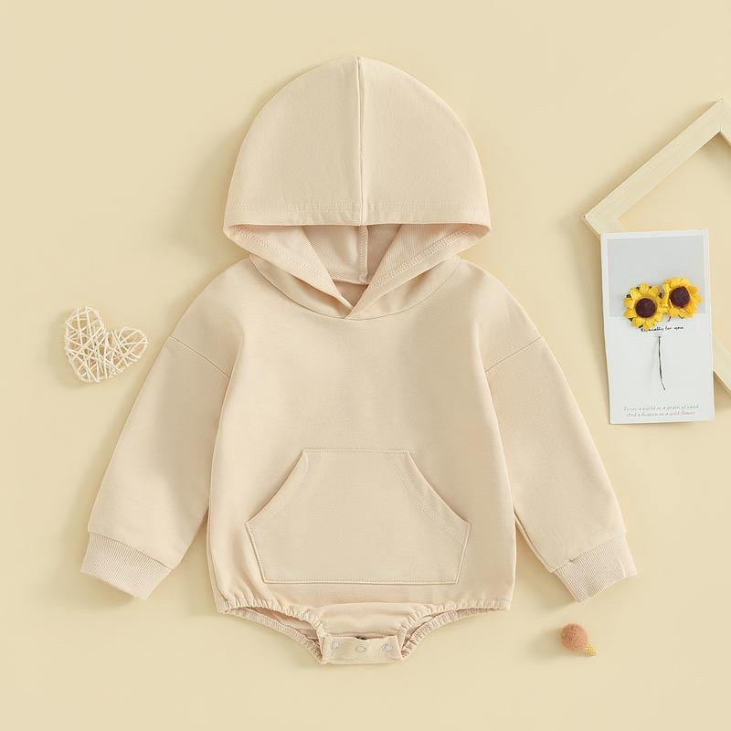 Long Sleeve Front Pocket Solid Color Bodysuit Infant Fall Winter Romper