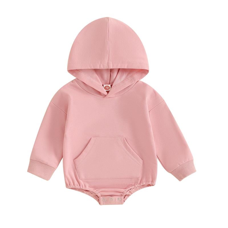 Long Sleeve Front Pocket Solid Color Bodysuit Infant Fall Winter Romper
