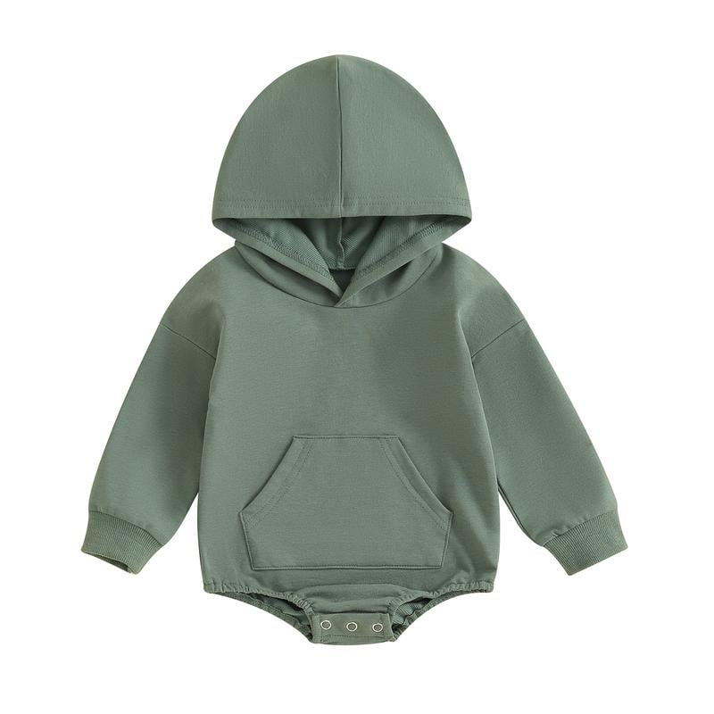 Long Sleeve Front Pocket Solid Color Bodysuit Infant Fall Winter Romper