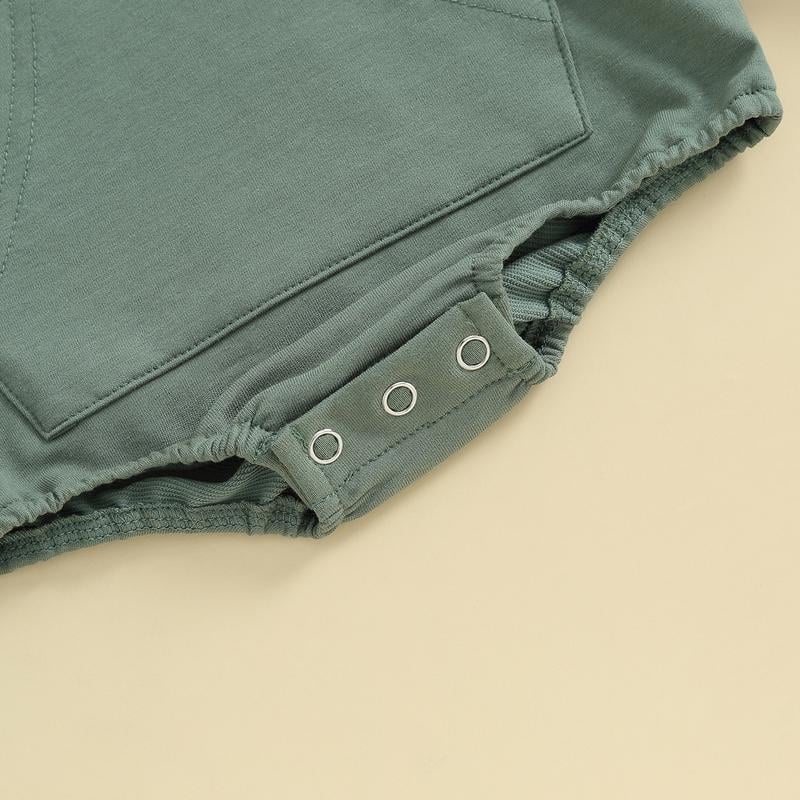 Long Sleeve Front Pocket Solid Color Bodysuit Infant Fall Winter Romper