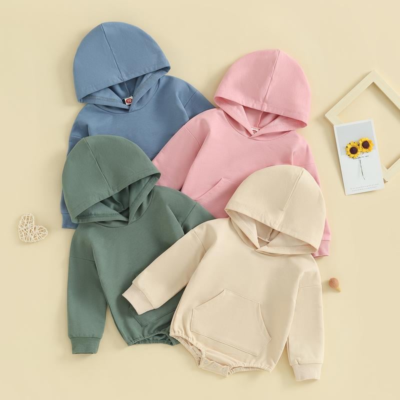 Long Sleeve Front Pocket Solid Color Bodysuit Infant Fall Winter Romper