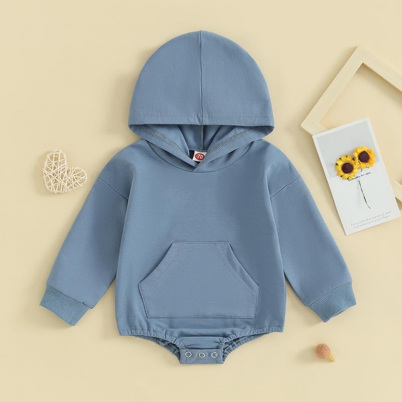 Long Sleeve Front Pocket Solid Color Bodysuit Infant Fall Winter Romper