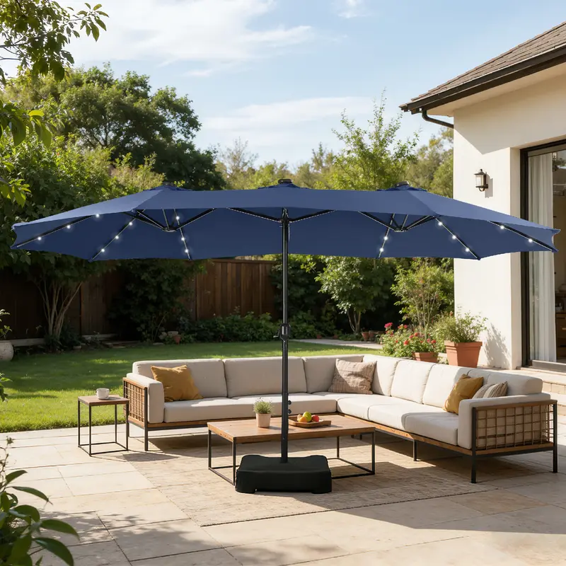 🎉Only Today Buy 1, Get 1 50% OFF💥  15 ft Rectangle Patio Umbrella with Solar Lights and Base Included