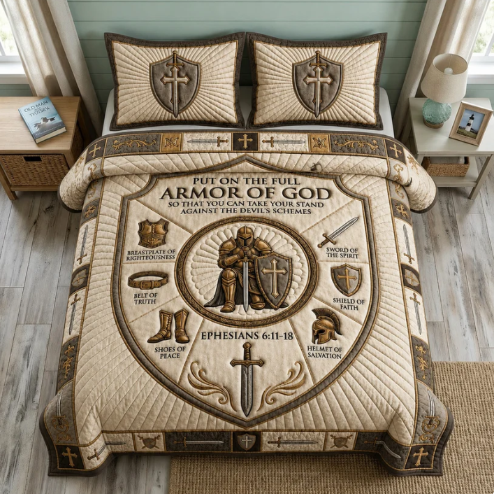 Faith Knight Shield 3-Piece Quilted Bedding Set