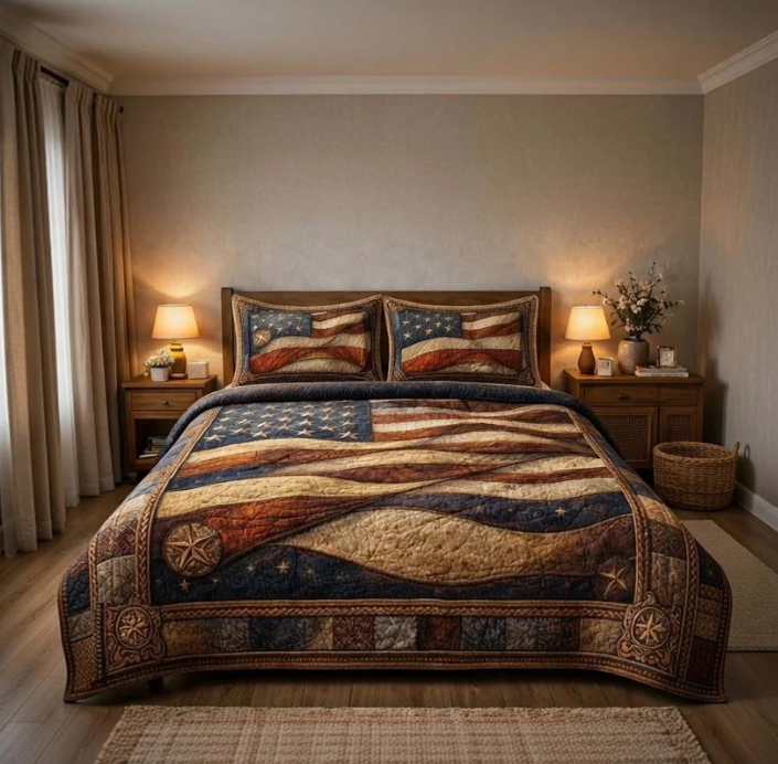 American Flag Lone Star 3-Piece Quilted Bedding Set