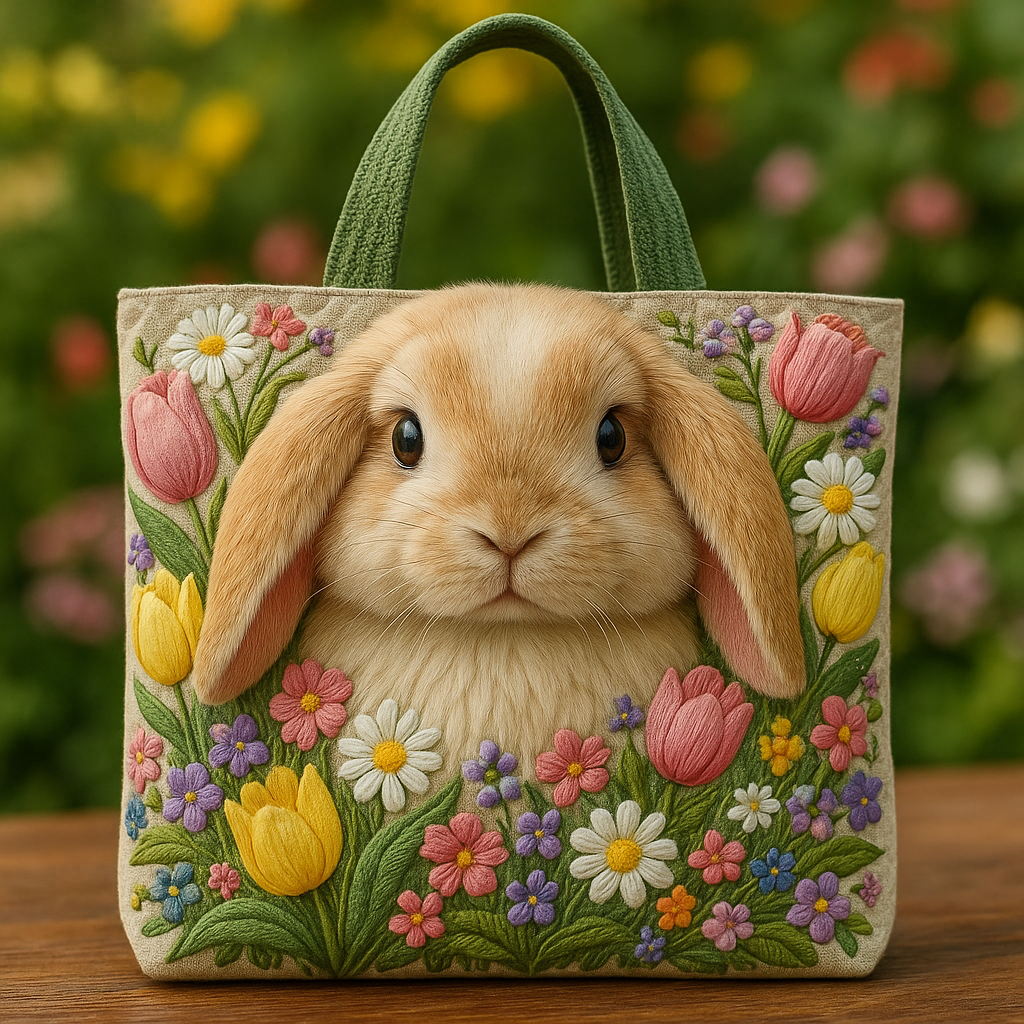 Floral Bunny Quilted Tote Bag ⚡ Spring-Inspired Handcrafted Style