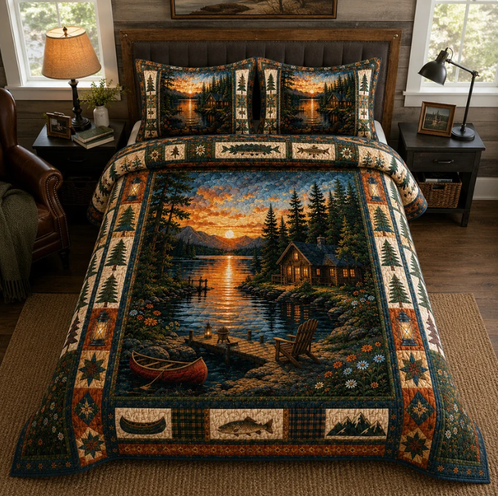 Mountain Lake Cabin 3-Piece Quilted Bedding Set
