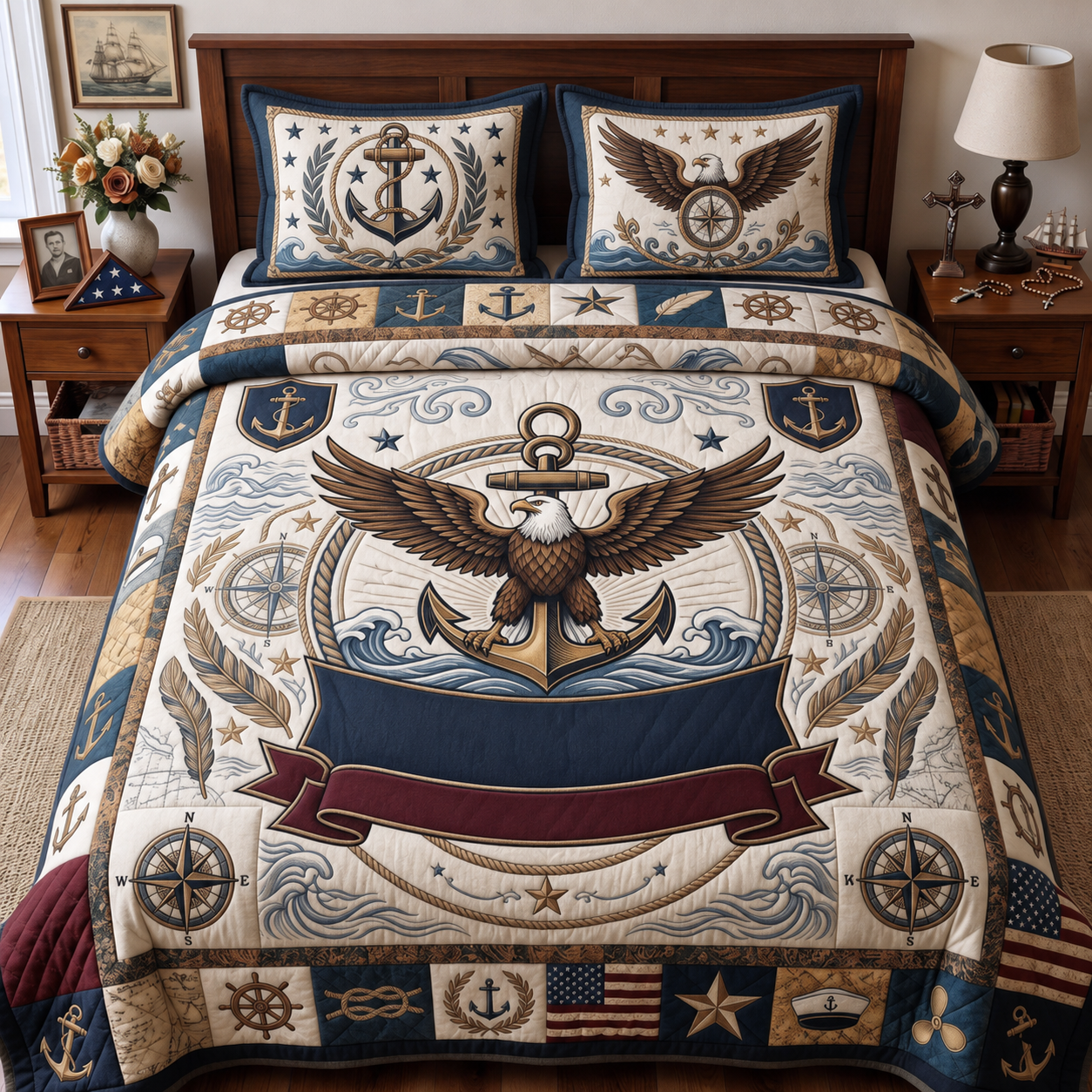 Nautical Heritage Eagle 3-Piece Quilted Bedding Set