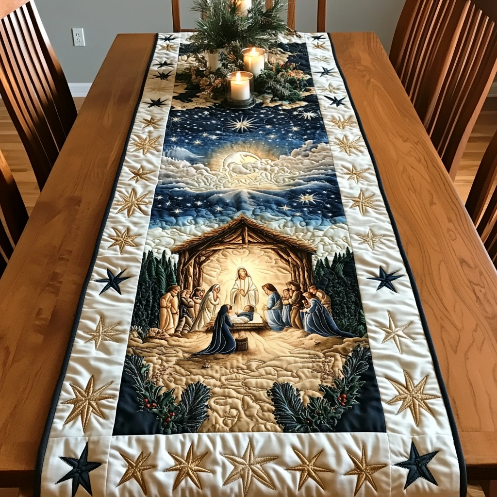 Holy Nativity Christmas Quilted Table Runner ✨🕯️⭐