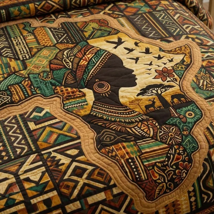African Map 3-Piece Quilted Bedding Set