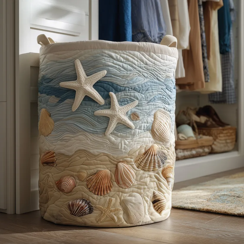 Turtle and Ocean Quilted Laundry Basket