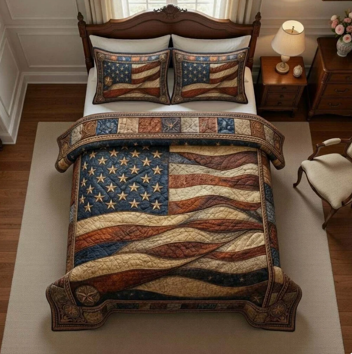 American Flag Lone Star 3-Piece Quilted Bedding Set