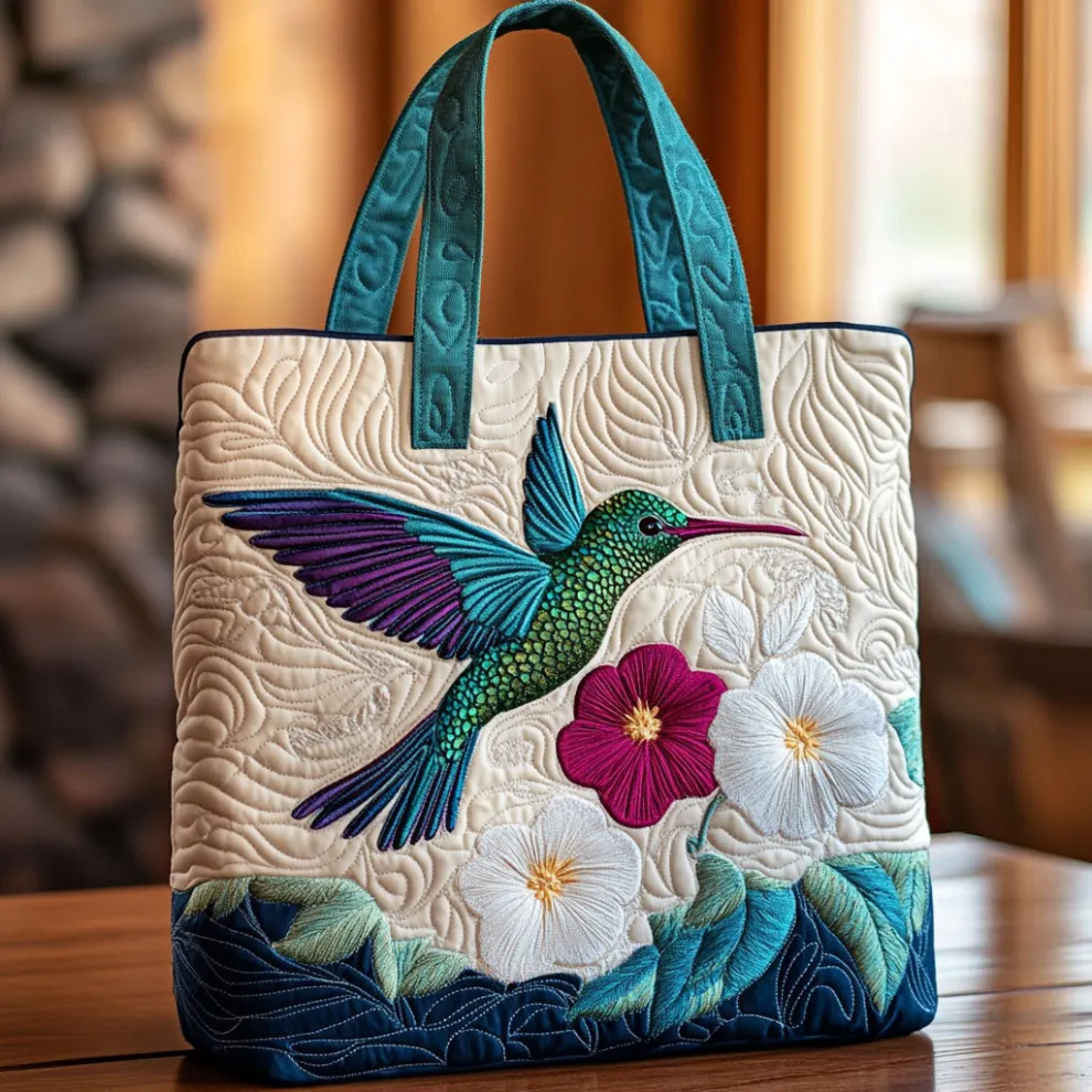 Wings of Light – Hummingbird Quilted Tote Bag