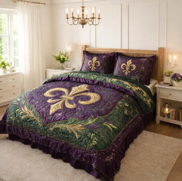 Royal Iris Luxury 3-Piece Quilted Bedding Set