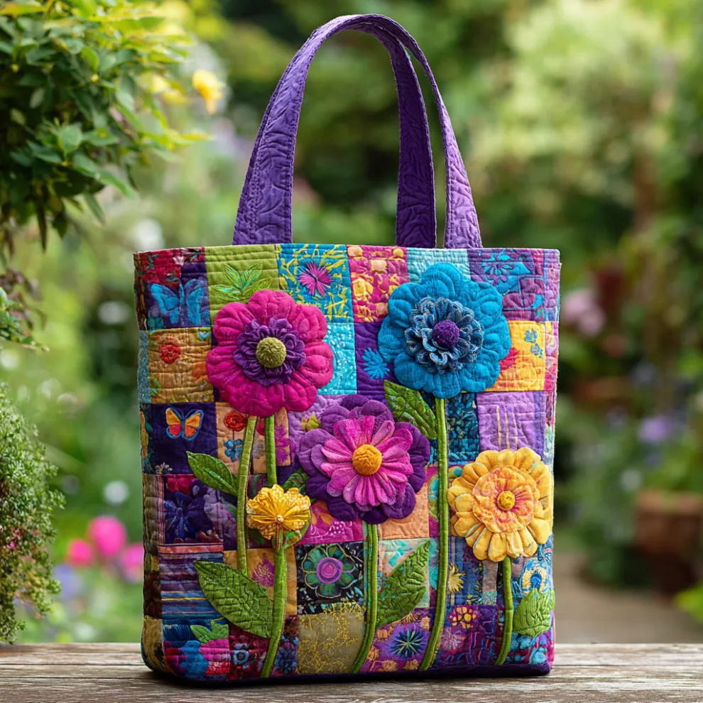 Garden of Joy – Colorful Floral Quilted Tote Bag