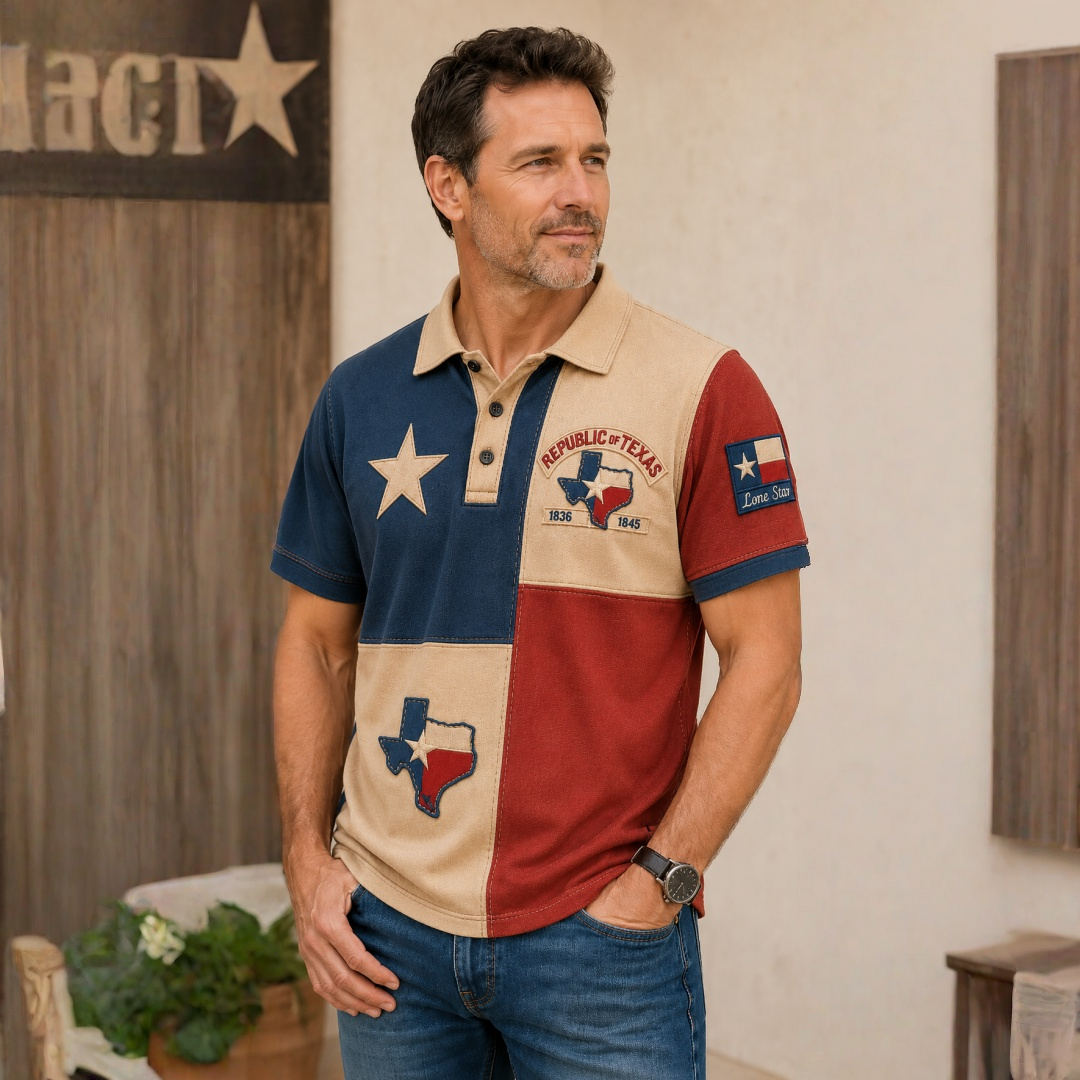 Men's Vintage Print Casual Polo Shirt – Celebrate Texas Pride in Style