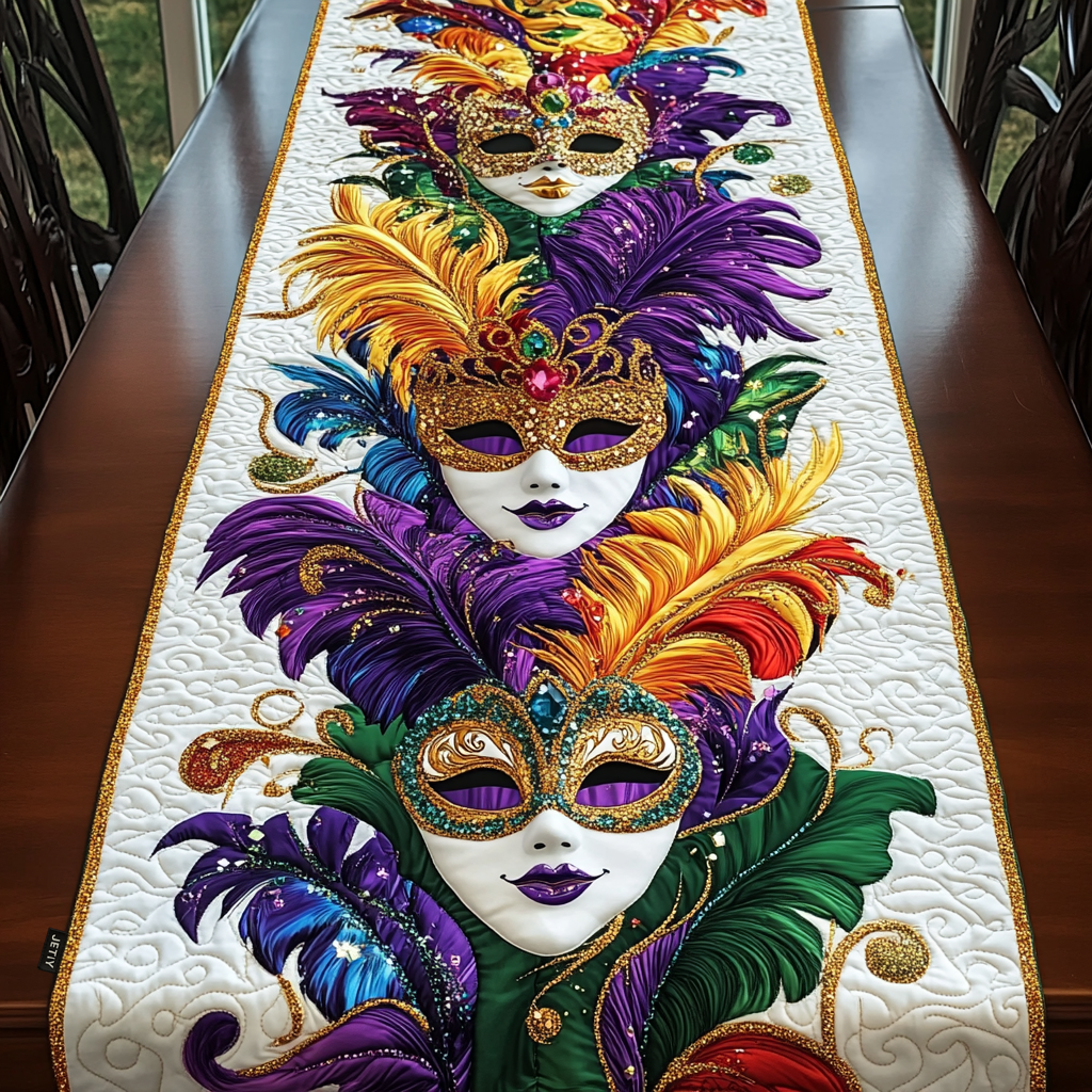 Mardi Gras Masquerade Quilted Table Runner 🎭💜💚💛✨
