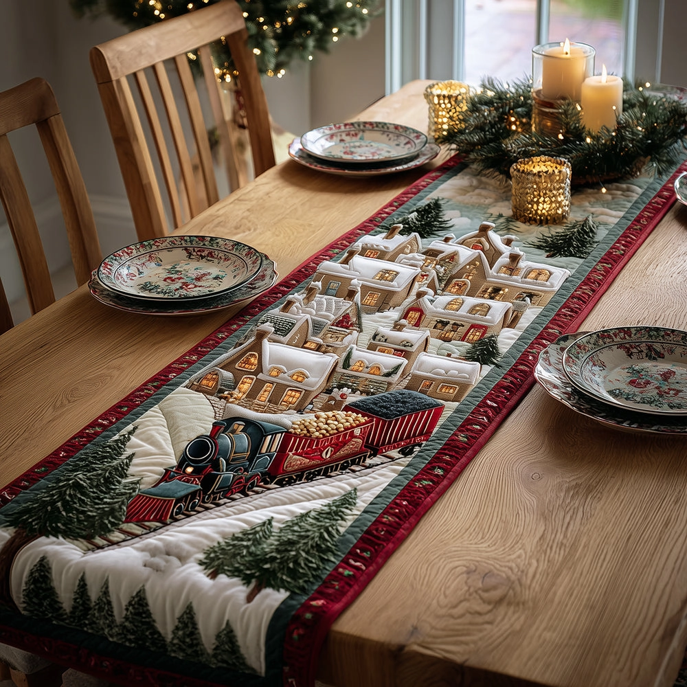 Snowy Village Express Quilted Table Runner 🚂🏘️🕯️✨