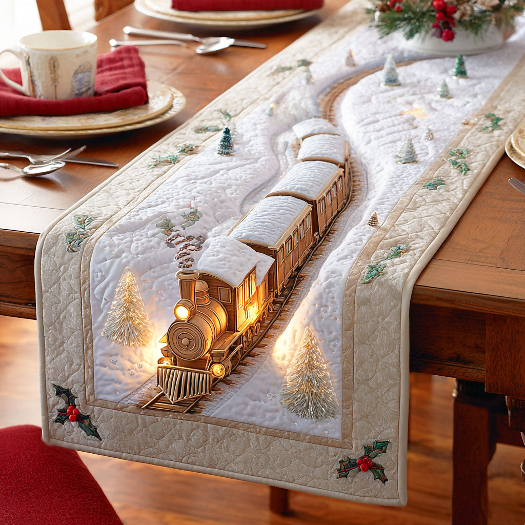 Christmas Village Train Quilted Table Runner 🚂❄️🕯️