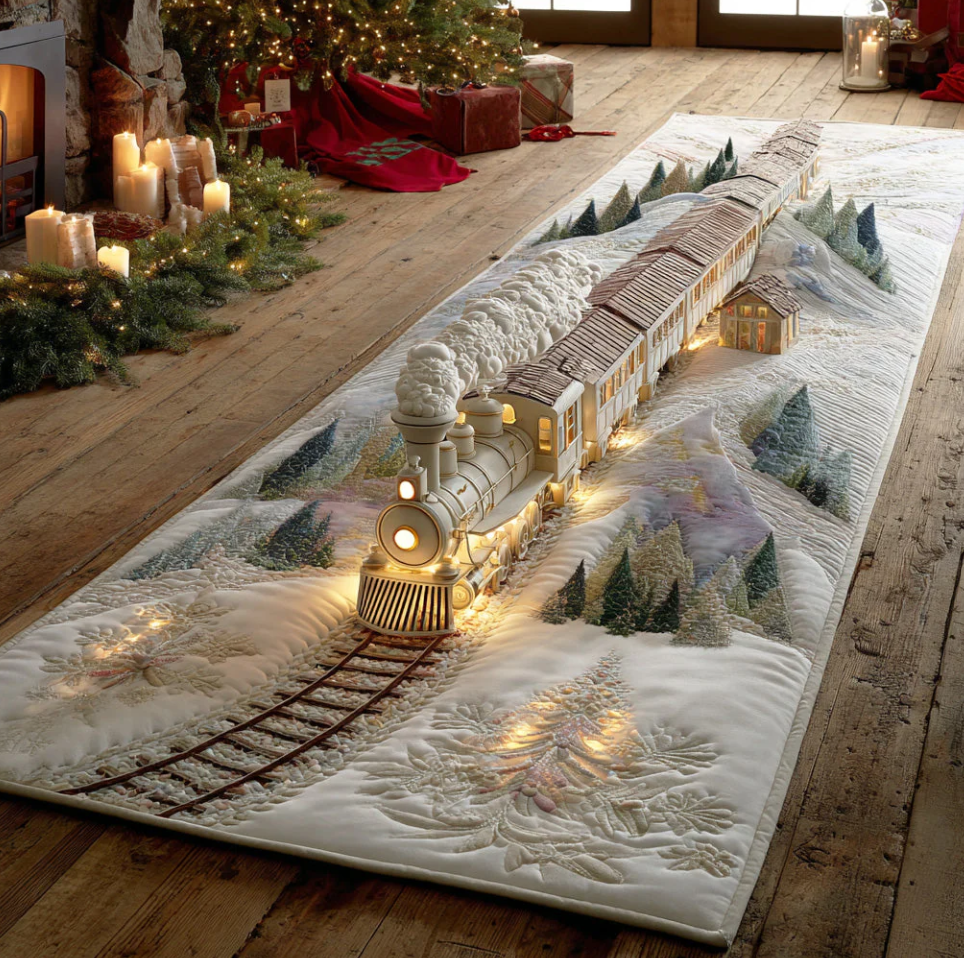 Immersive Illusion Hallway Quilted Runner Rug Carpet with Dragon Train Gnome Themed Pattern Non-Slip Durable Polyester Floor Mat for Home Decoration